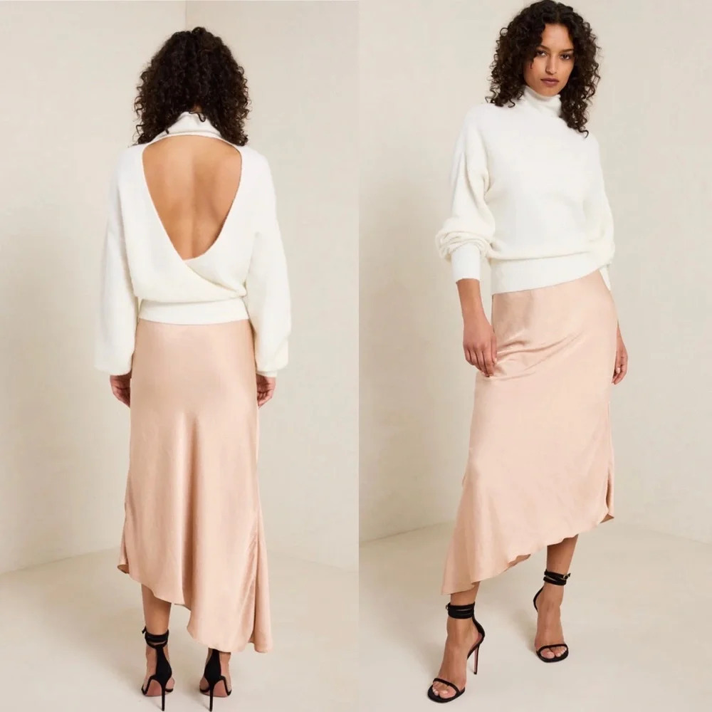 NWT A.L.C. Darcy Satin Midi Skirt in Bella Size 4 $395 Champagne Pink Slip